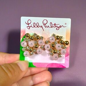 Lilly Pulitzer Pink and Gold rhinestone Cluster Earrings